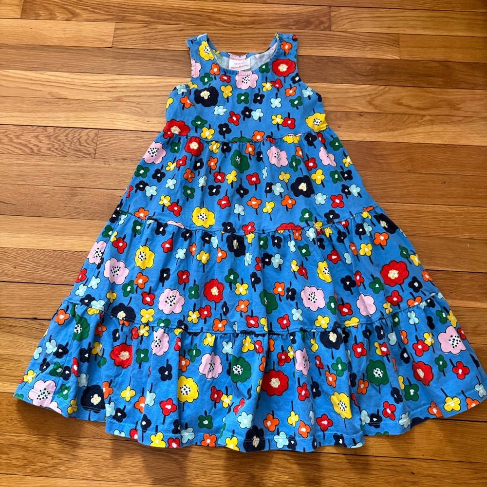 Hanna Andersson 130/8 Floral Print Tiered Racerback Dress